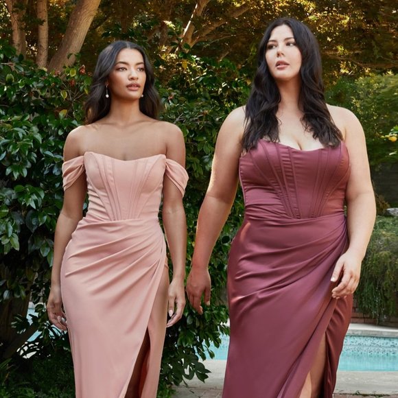 NEW LONG OFF SHOULDER SHEATH SLEEVELESS SATIN DRESS WITH LACE UP BACK CD 7484C - Picture 9 of 10